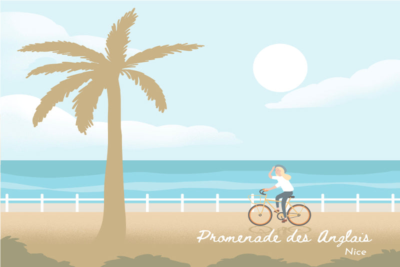 Lot de 4 sets de table en vinyle / Paysage côtier avec palmiers et cycliste