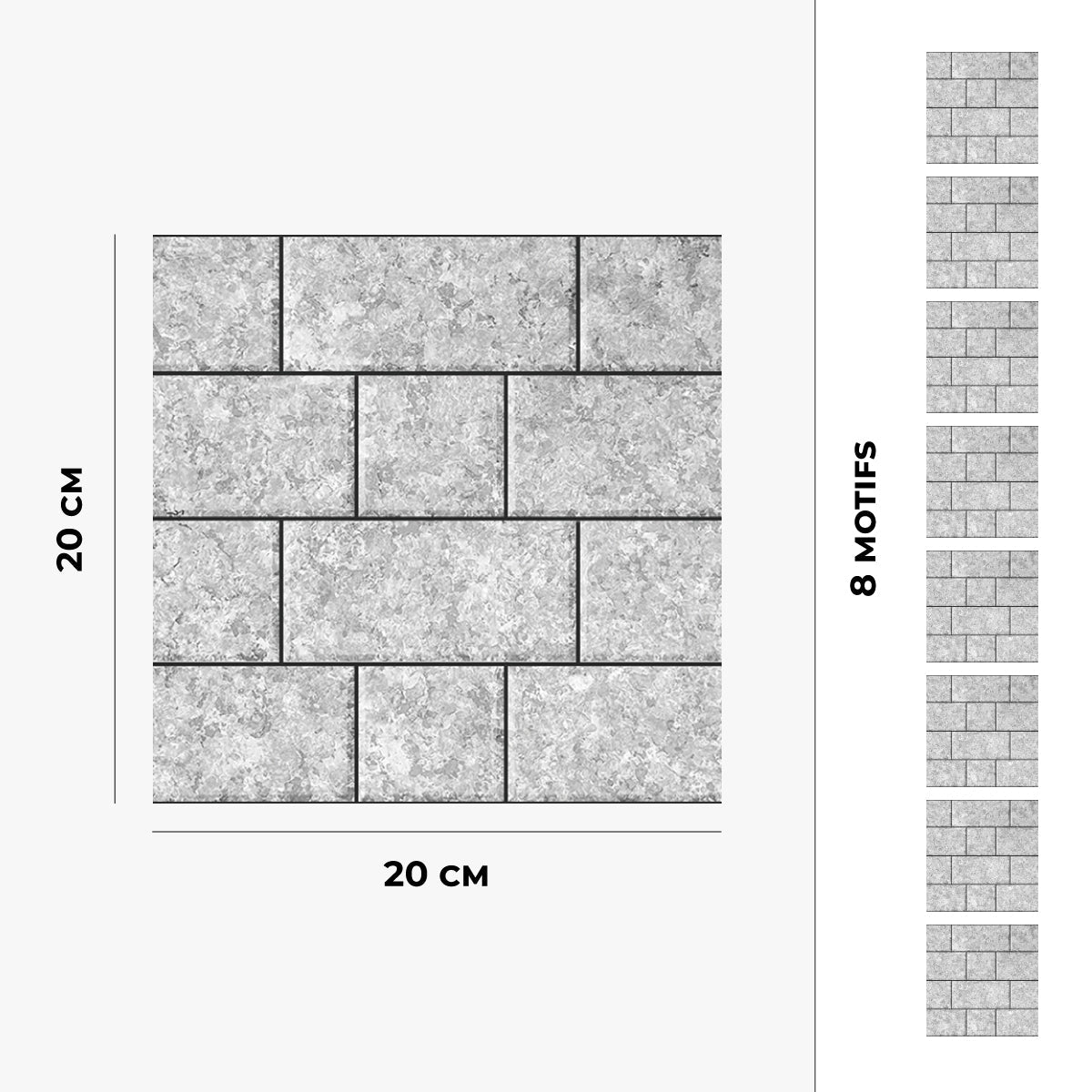 8 carreaux adhésifs 20x20cm Audrey / Brique / gris / pour douche, murs, sol, cuisine, salle de bain…