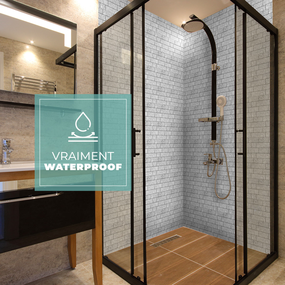 8 carreaux adhésifs 20x20cm Audrey / Brique / gris / pour douche, murs, sol, cuisine, salle de bain…