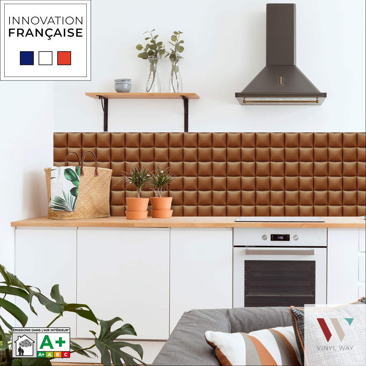8 carreaux adhésifs 20x20cm Maeva / Coussin Cuir / orange / pour douche, murs, sol, cuisine, salle de bain…