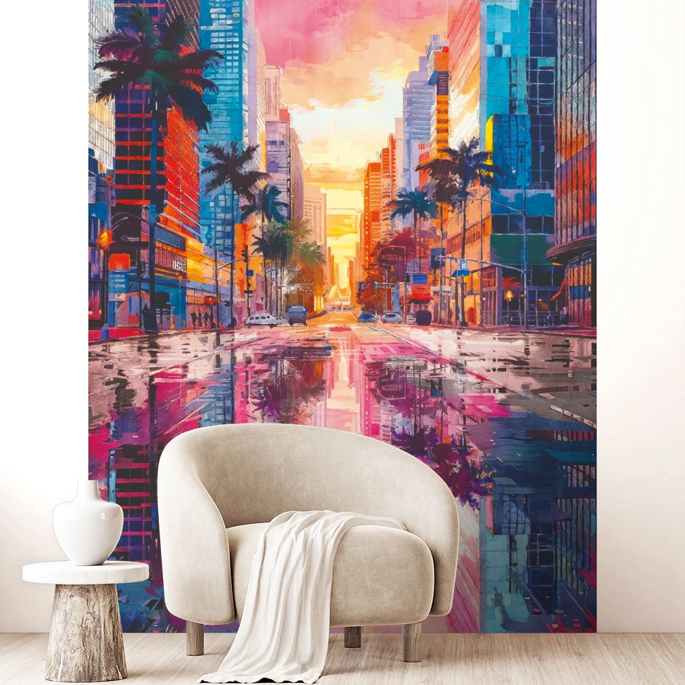 Papier peint "Reflet vibrant urbain"