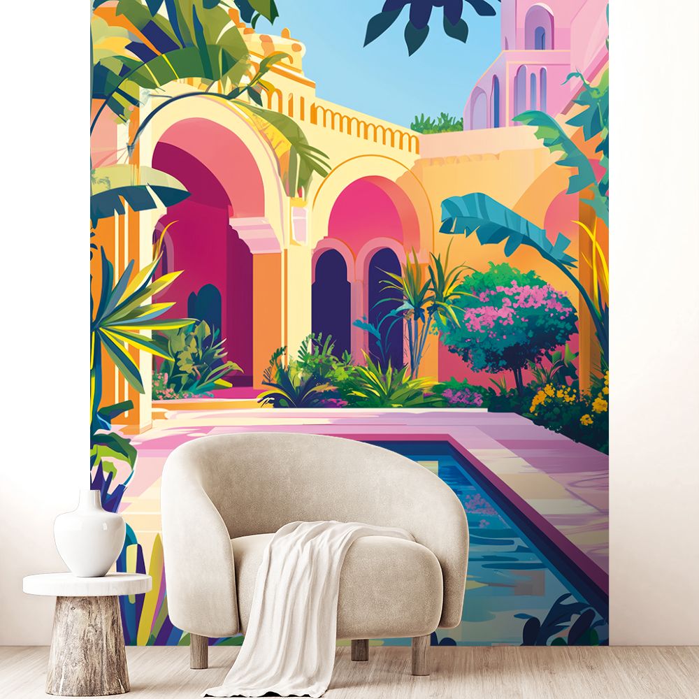 Papier peint "Scène exotique vibrante"