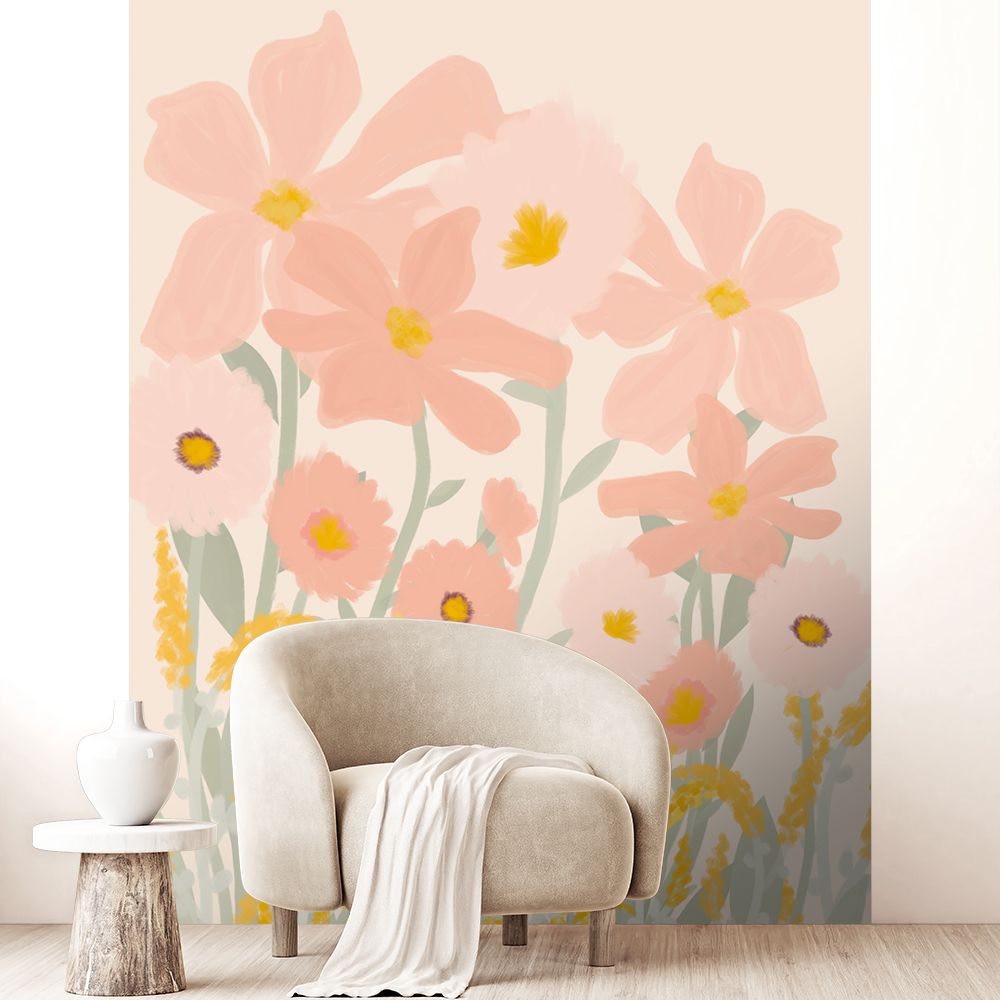 Papier peint "Fleurs pastel délicates"