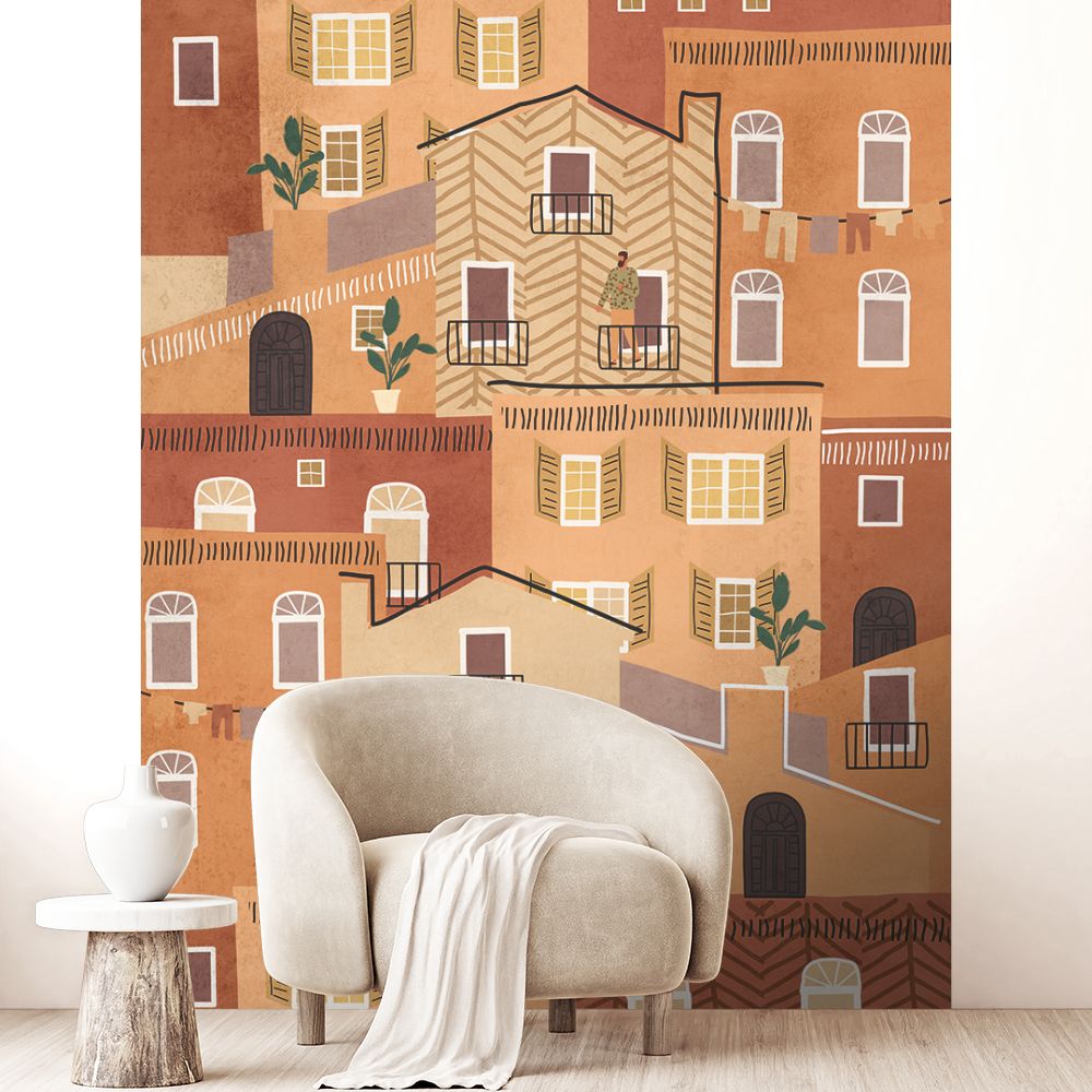 Papier peint "Maisons colorées graphiques"