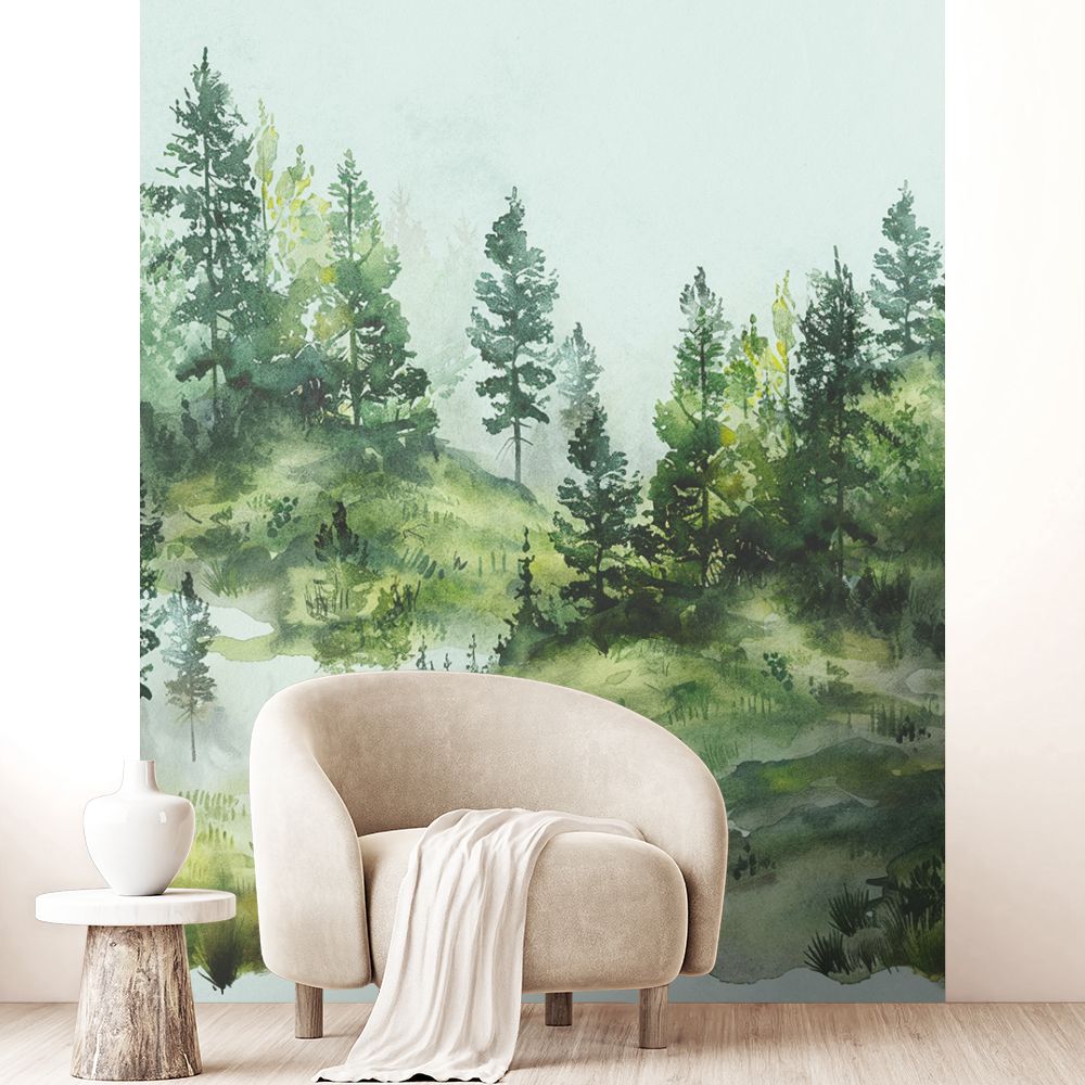 Papier peint "Forêt verdoyante paisible"