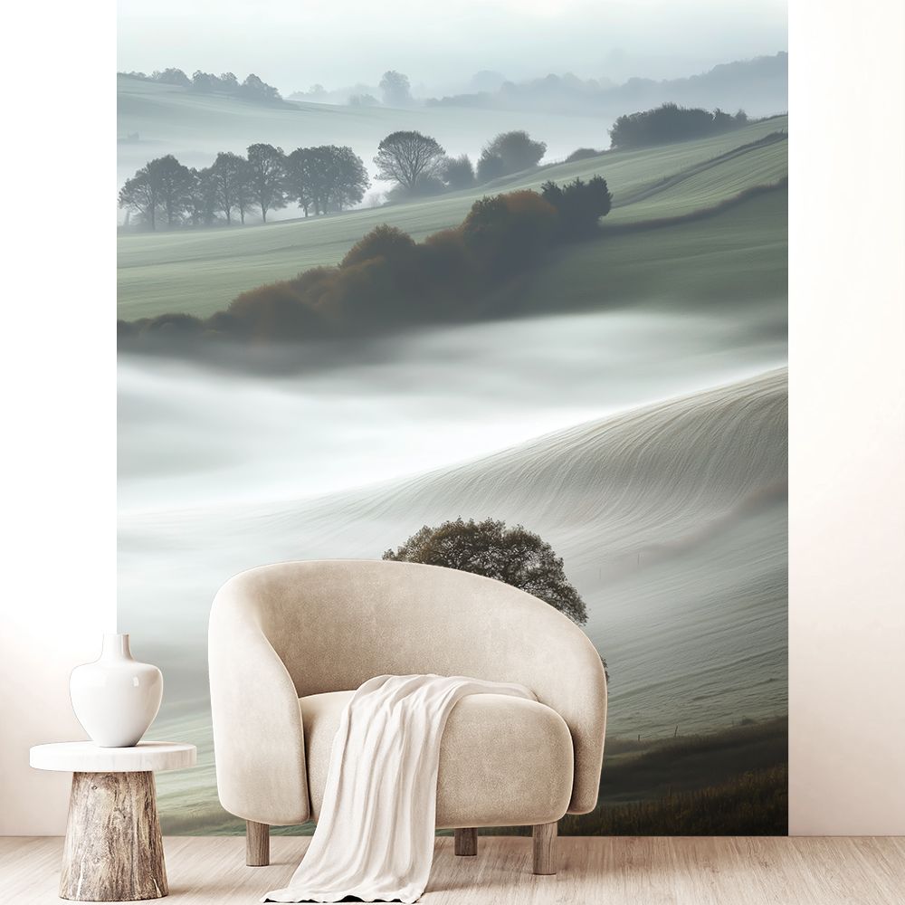 Papier peint "Collines brumeuses douces"