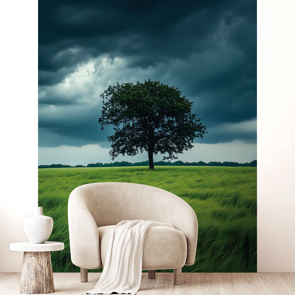 Papier peint "Arbre solitaire campagne"