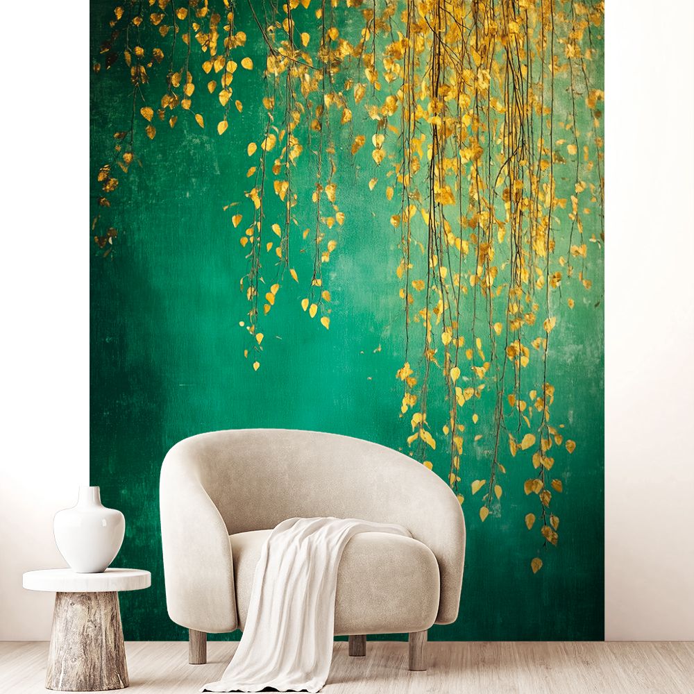 Papier peint "Feuillage doré élégant"