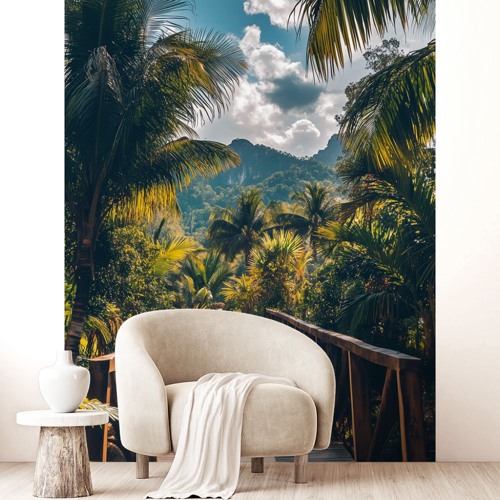 Papier peint "Passerelle en forêt"