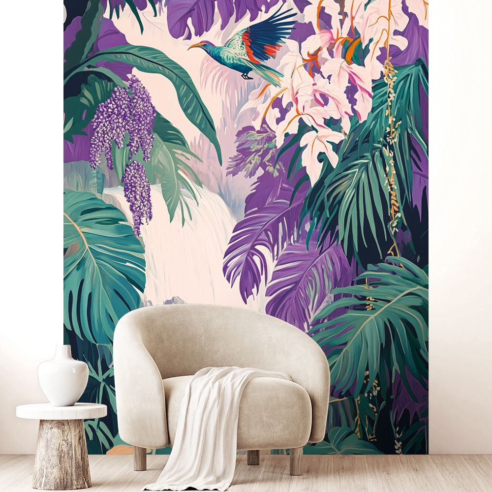 Papier peint "Jungle exotique colorée"