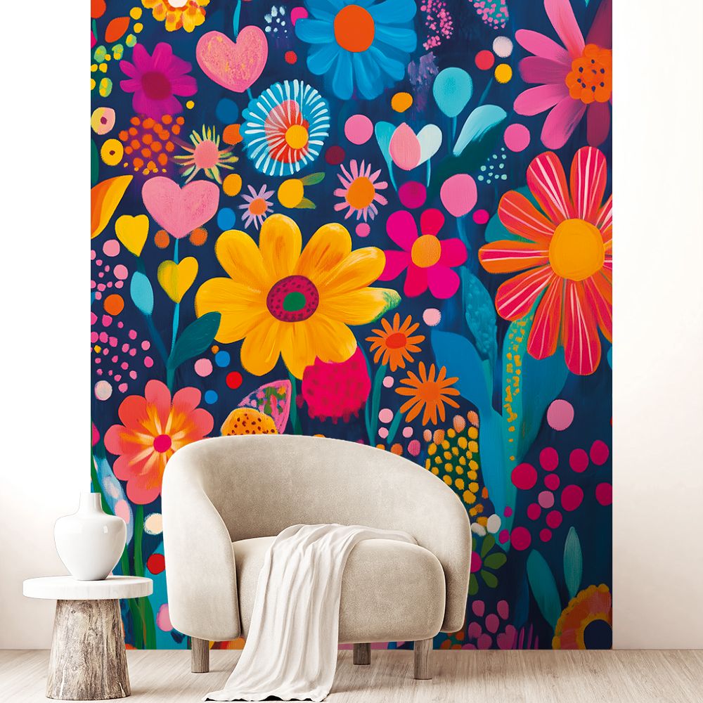 Papier peint "Fleurs colorées vives"