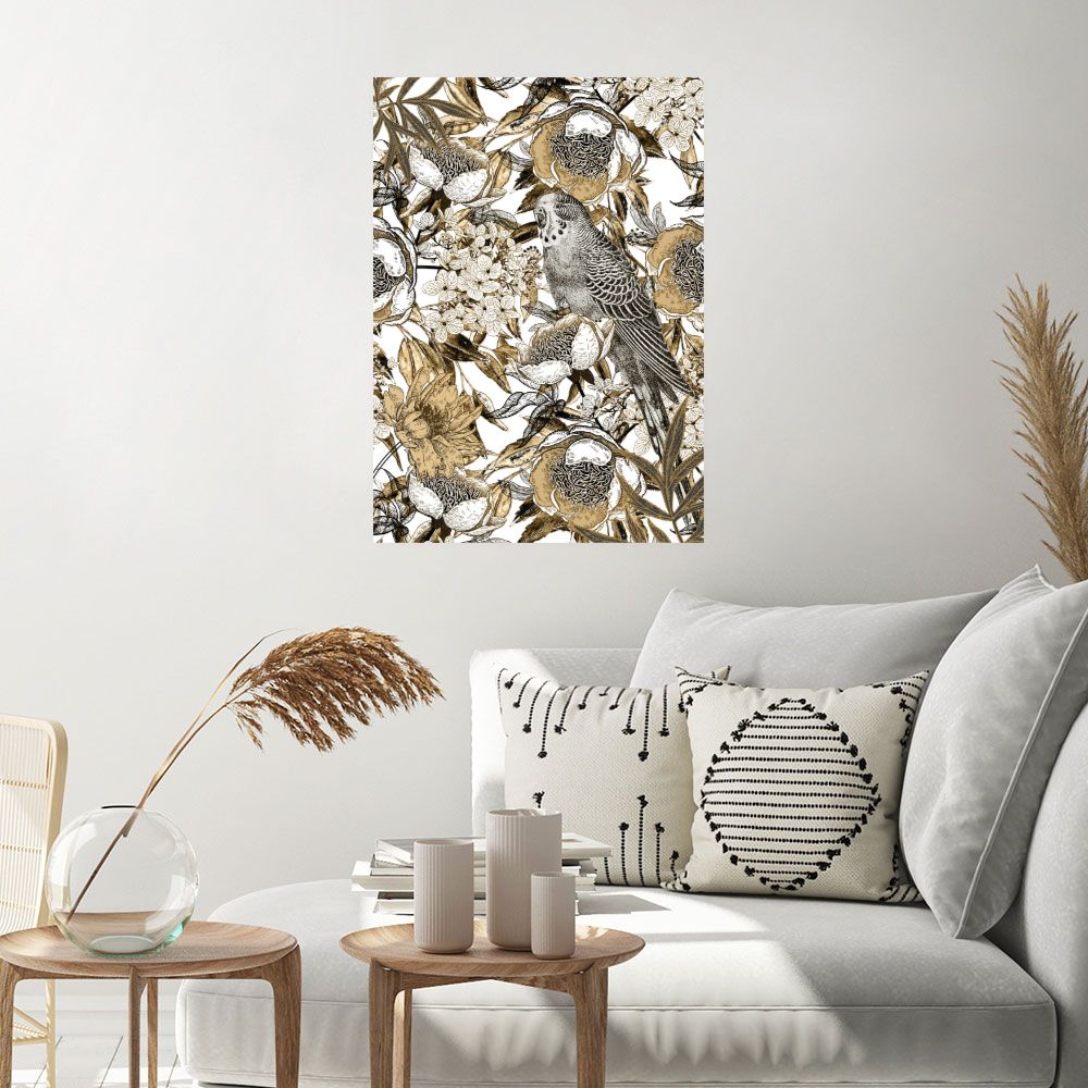 Affiche Perroquet fleuri