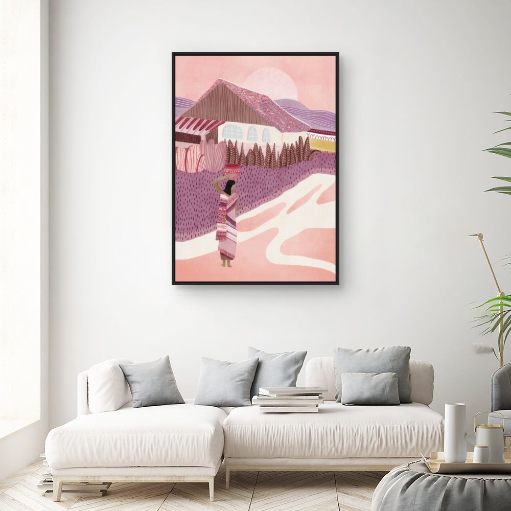 Tableau Scène village idyllique