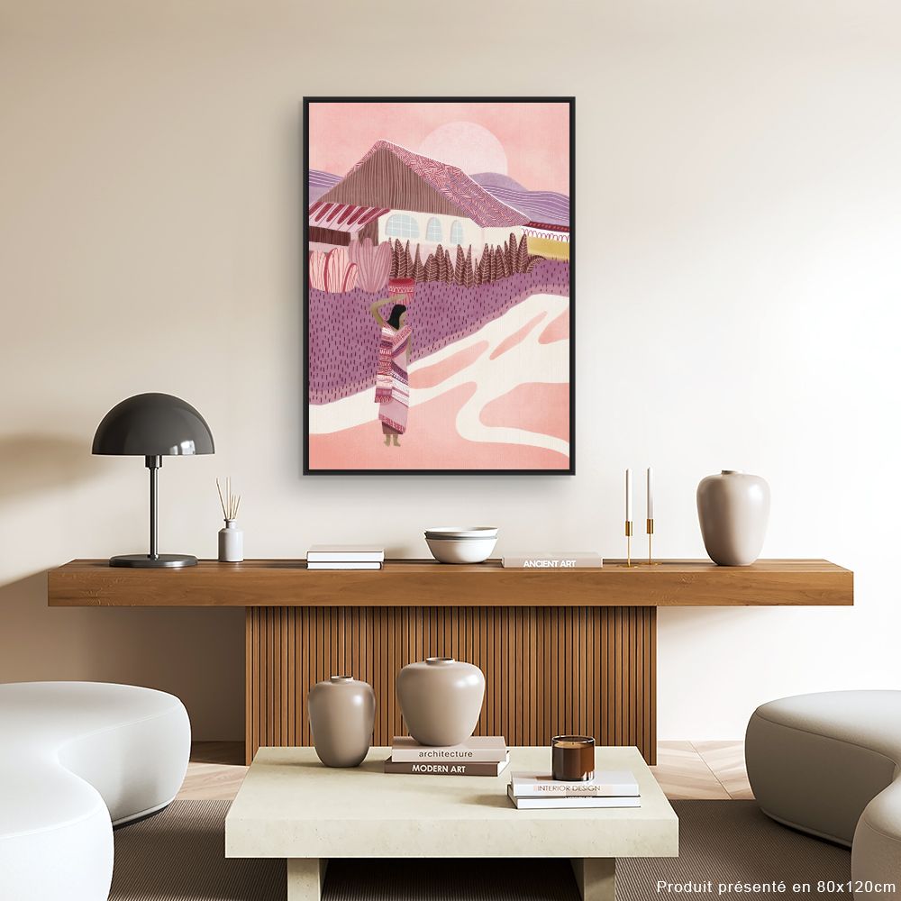 Tableau Scène village idyllique