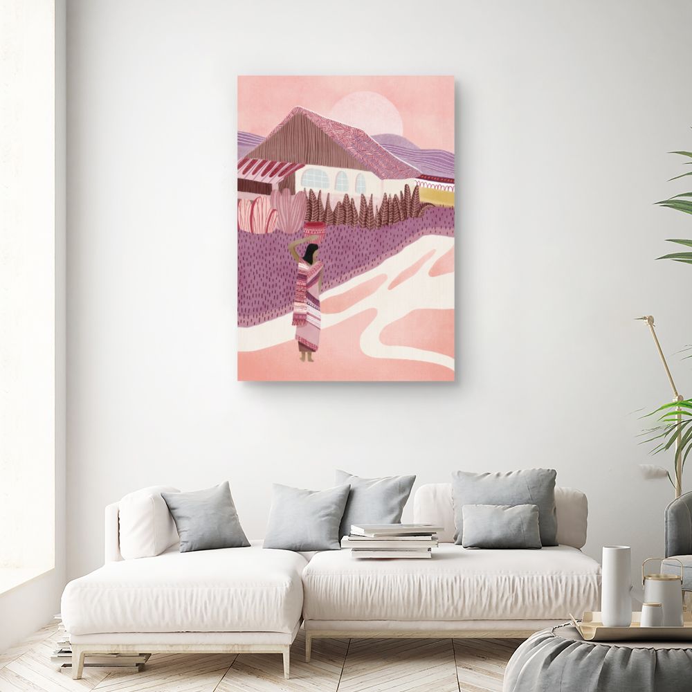 Tableau Scène village idyllique