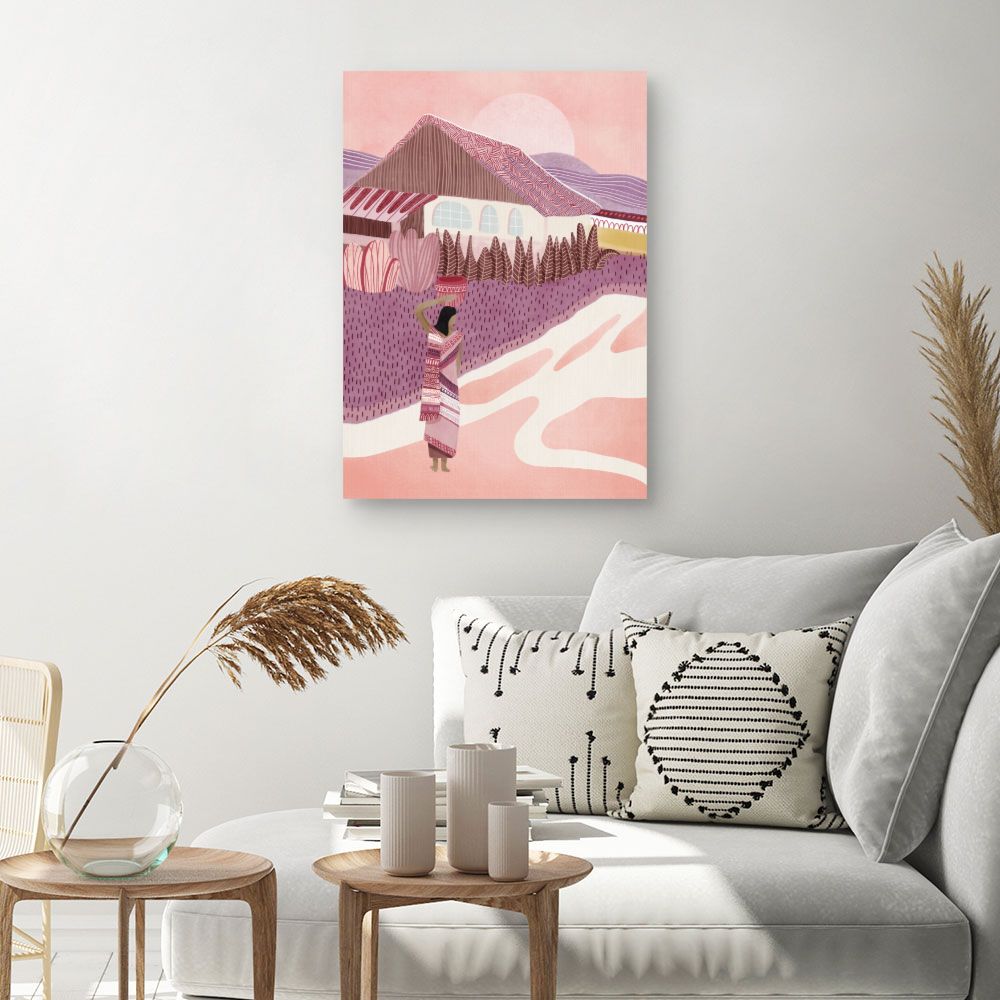 Tableau Scène village idyllique