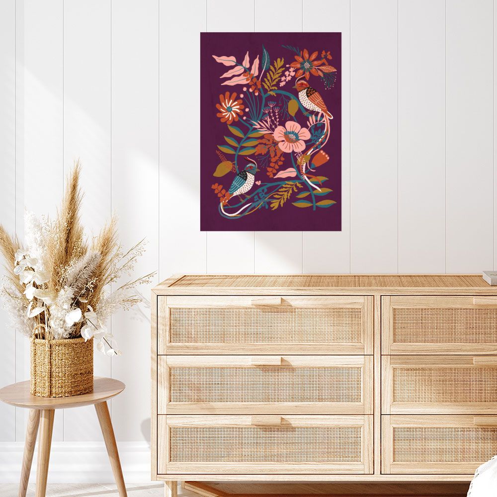 Affiche Oiseaux floraux vifs