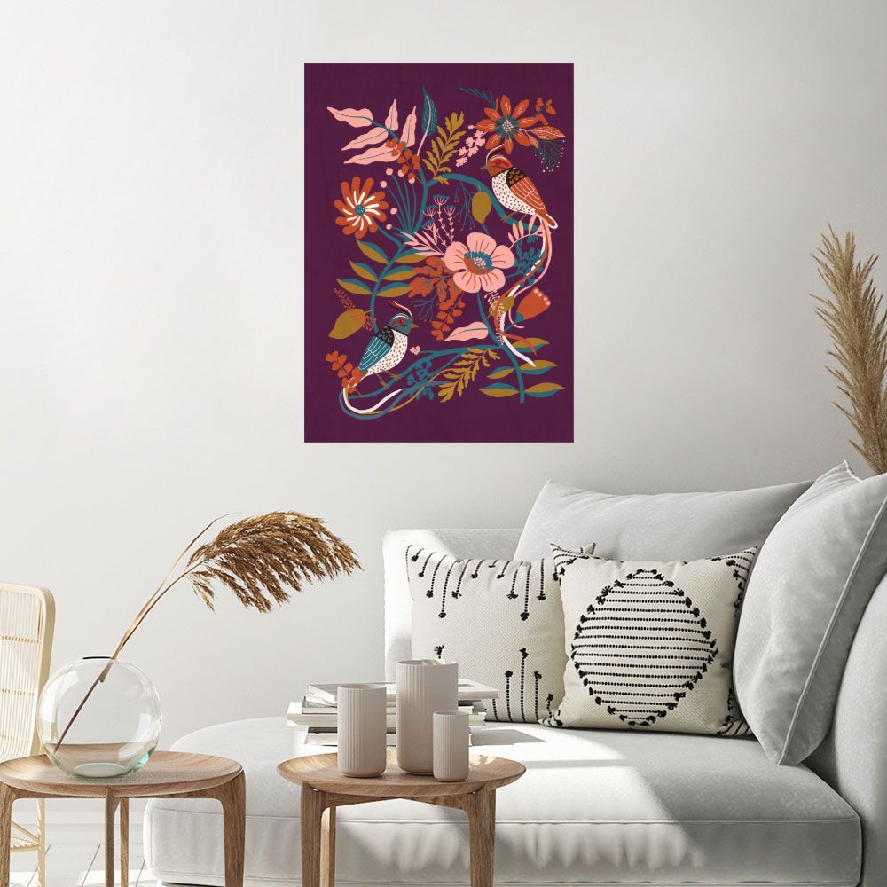 Affiche Oiseaux floraux vifs