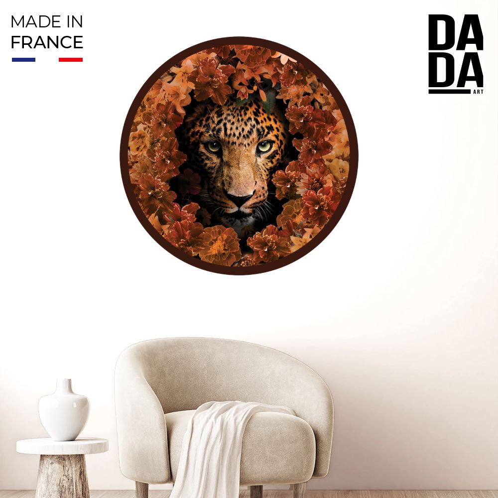 Papier peint rond "Fleurs et léopard"