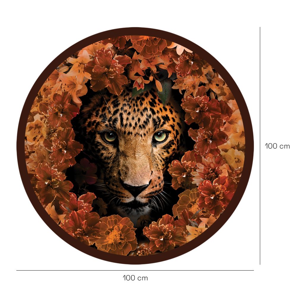 Papier peint rond "Fleurs et léopard"