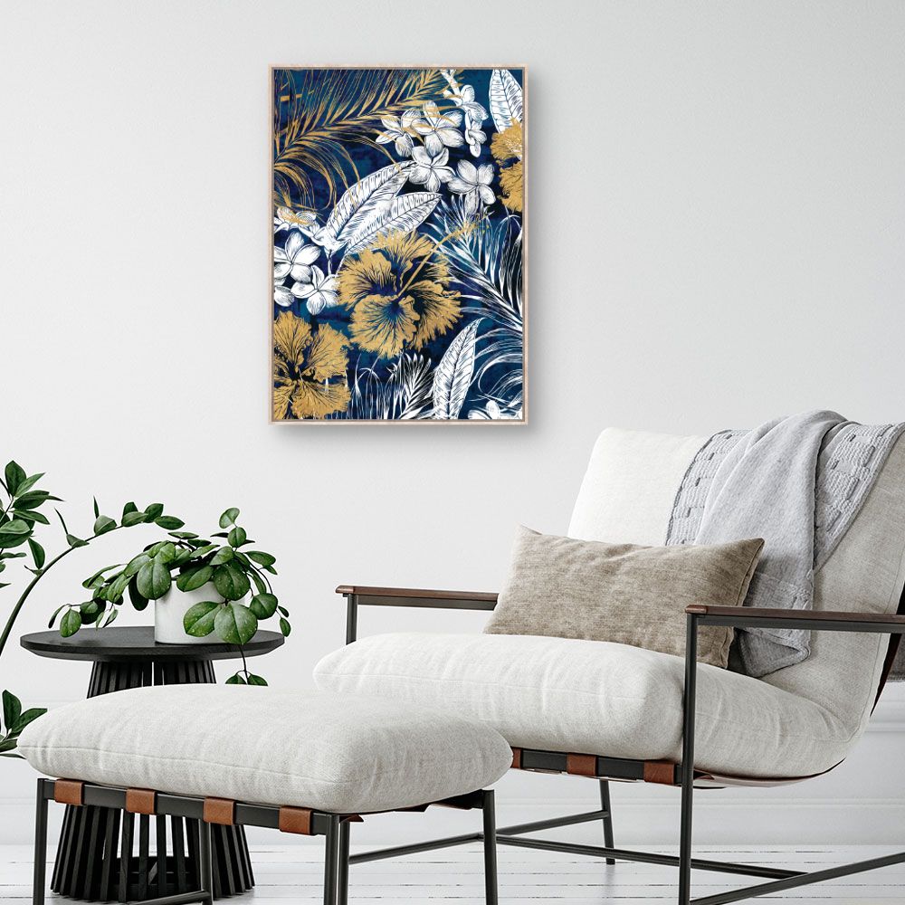 Tableau Fleurs exotiques dorées