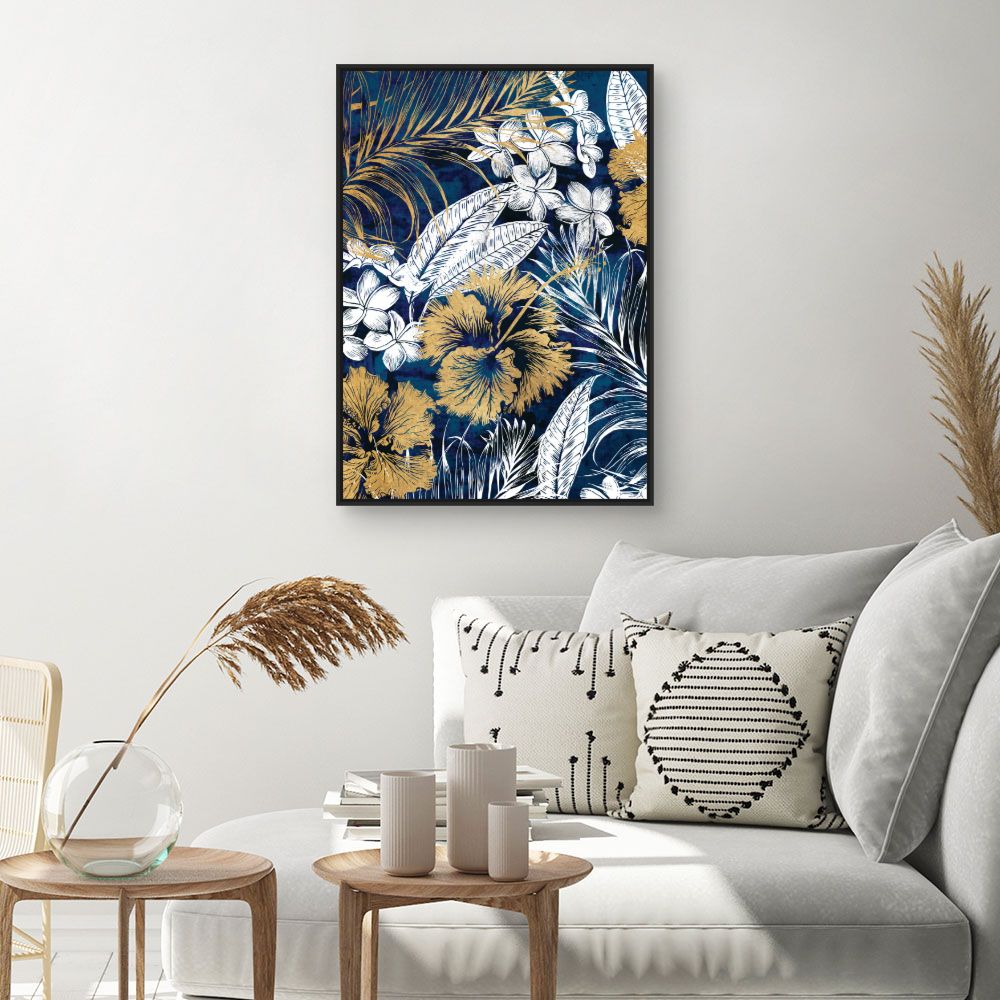 Tableau Fleurs exotiques dorées