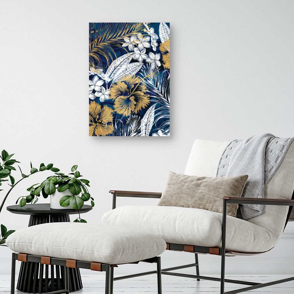 Tableau Fleurs exotiques dorées