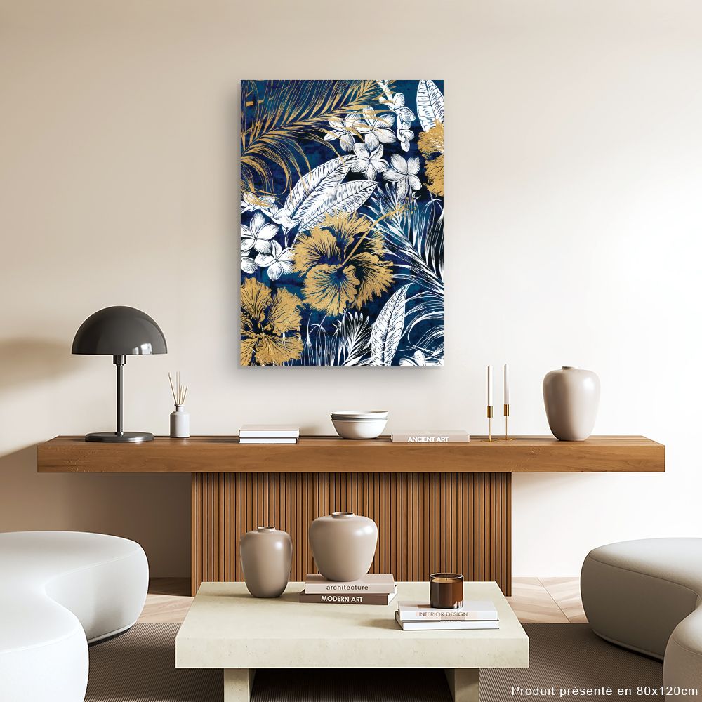 Tableau Fleurs exotiques dorées