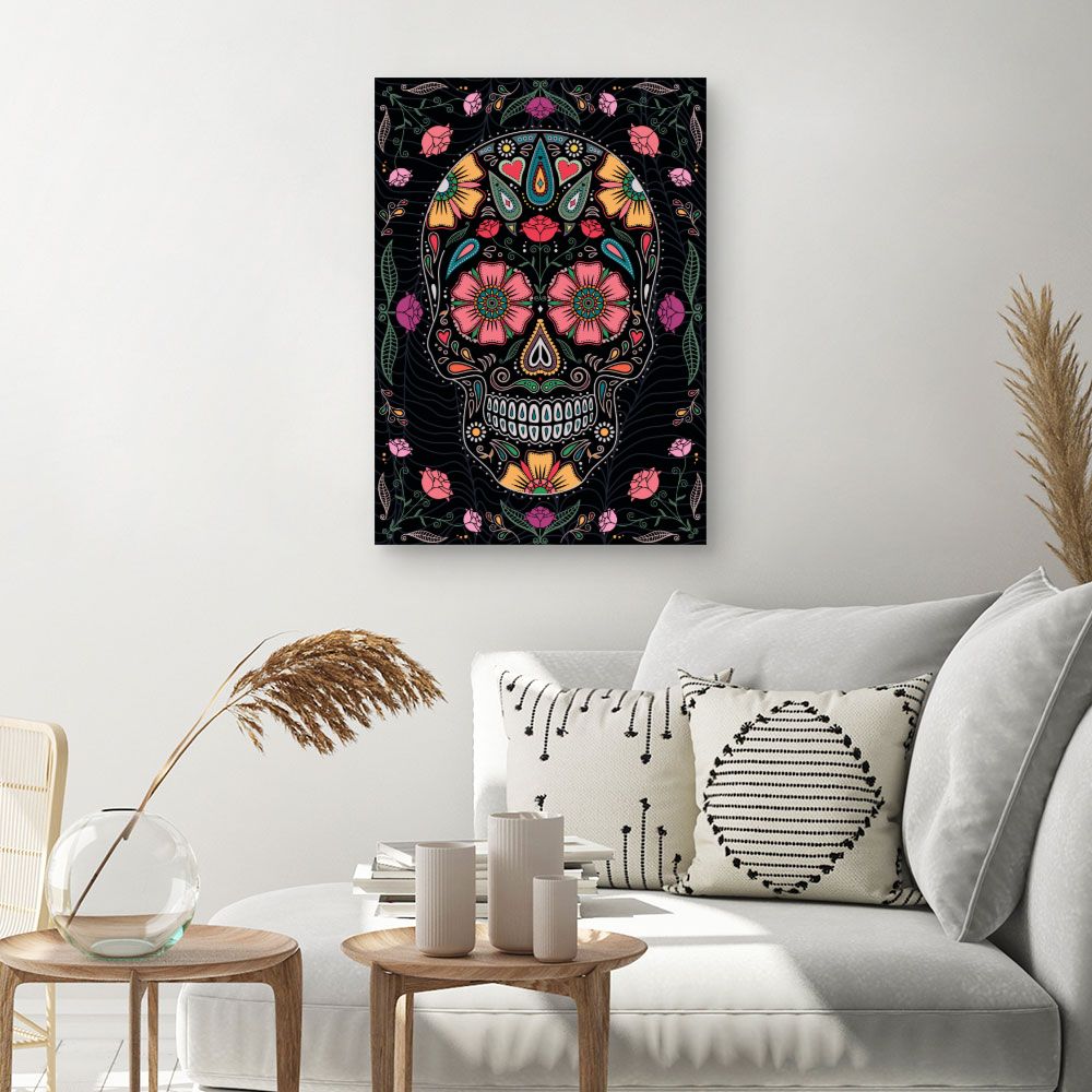 Tableau Crâne floral vibrant
