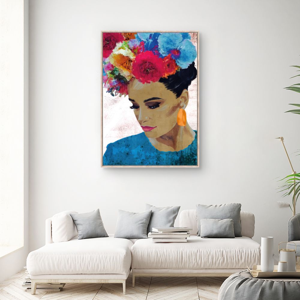 Tableau Portrait fleuri vibrant