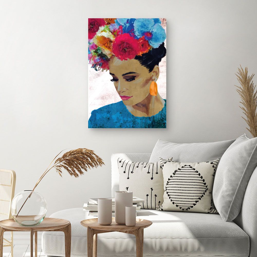 Tableau Portrait fleuri vibrant
