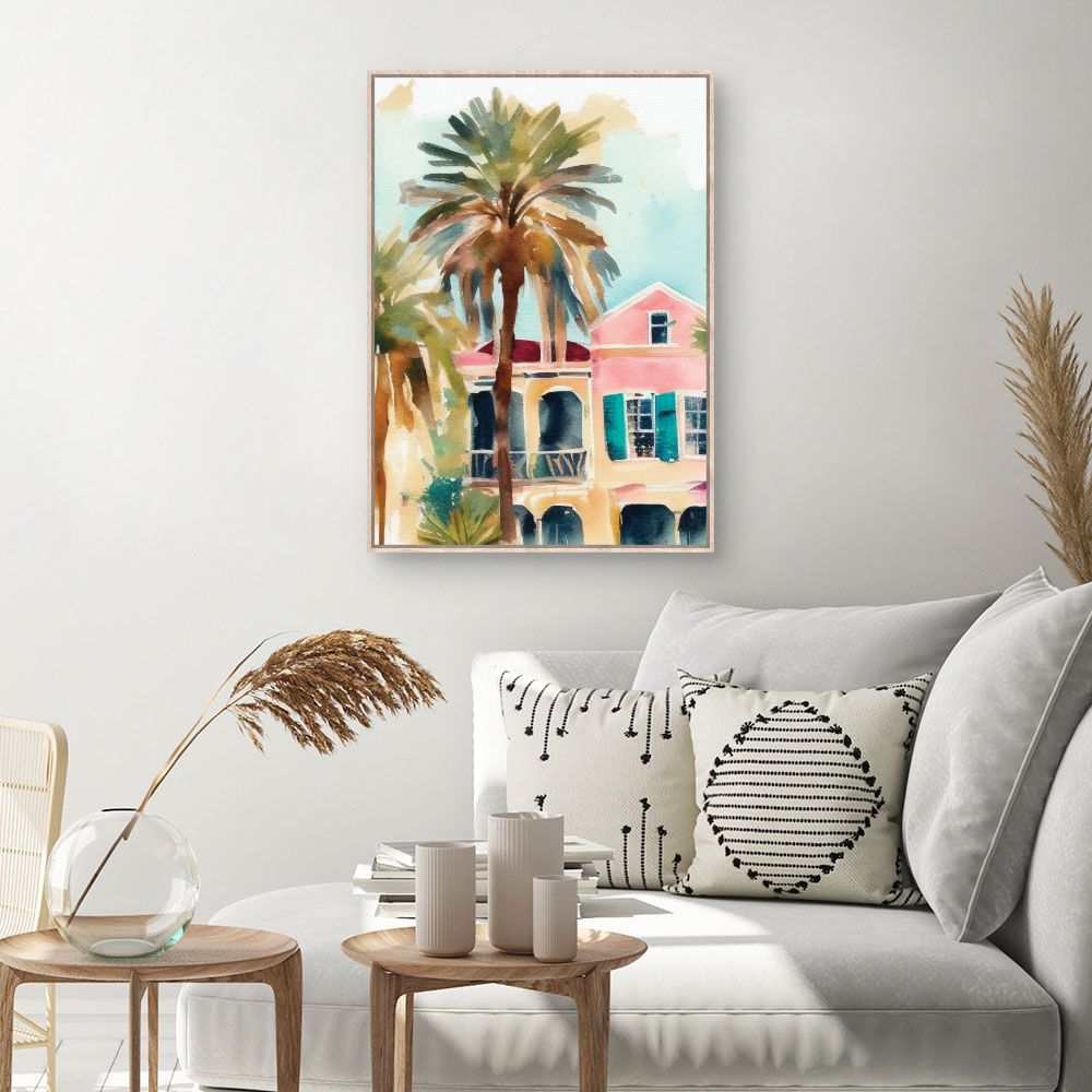 Tableau Palmiers et maisons