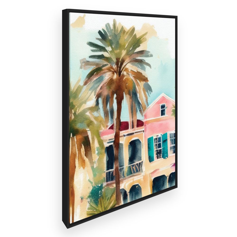 Toile Palmiers et maisons