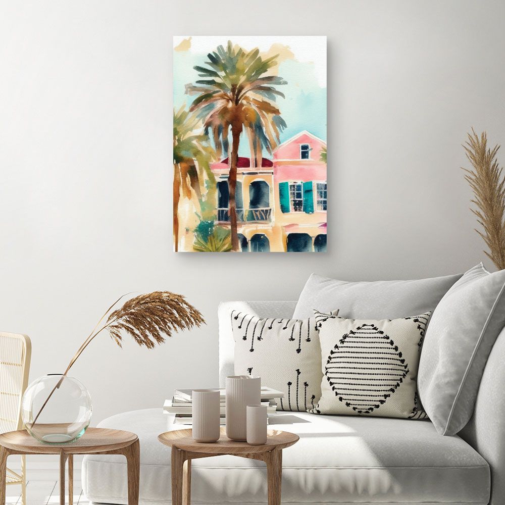 Tableau Palmiers et maisons