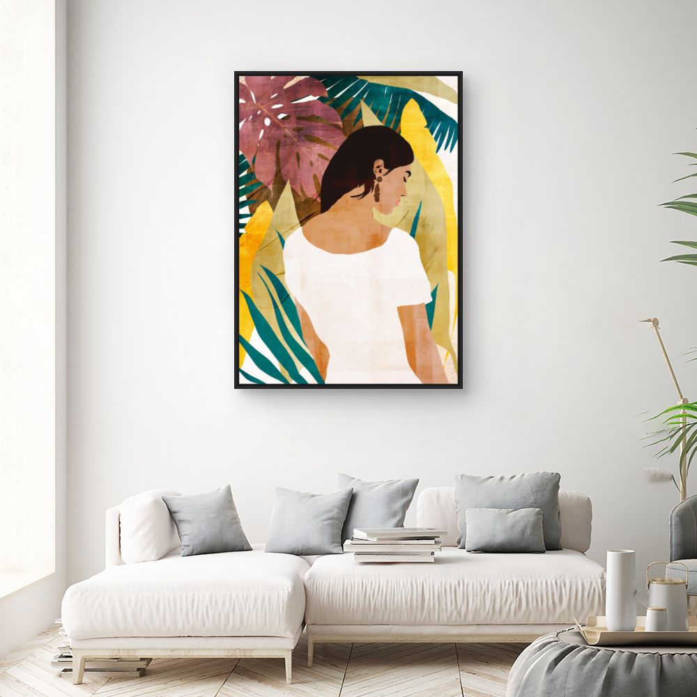 Tableau Femme et feuillage