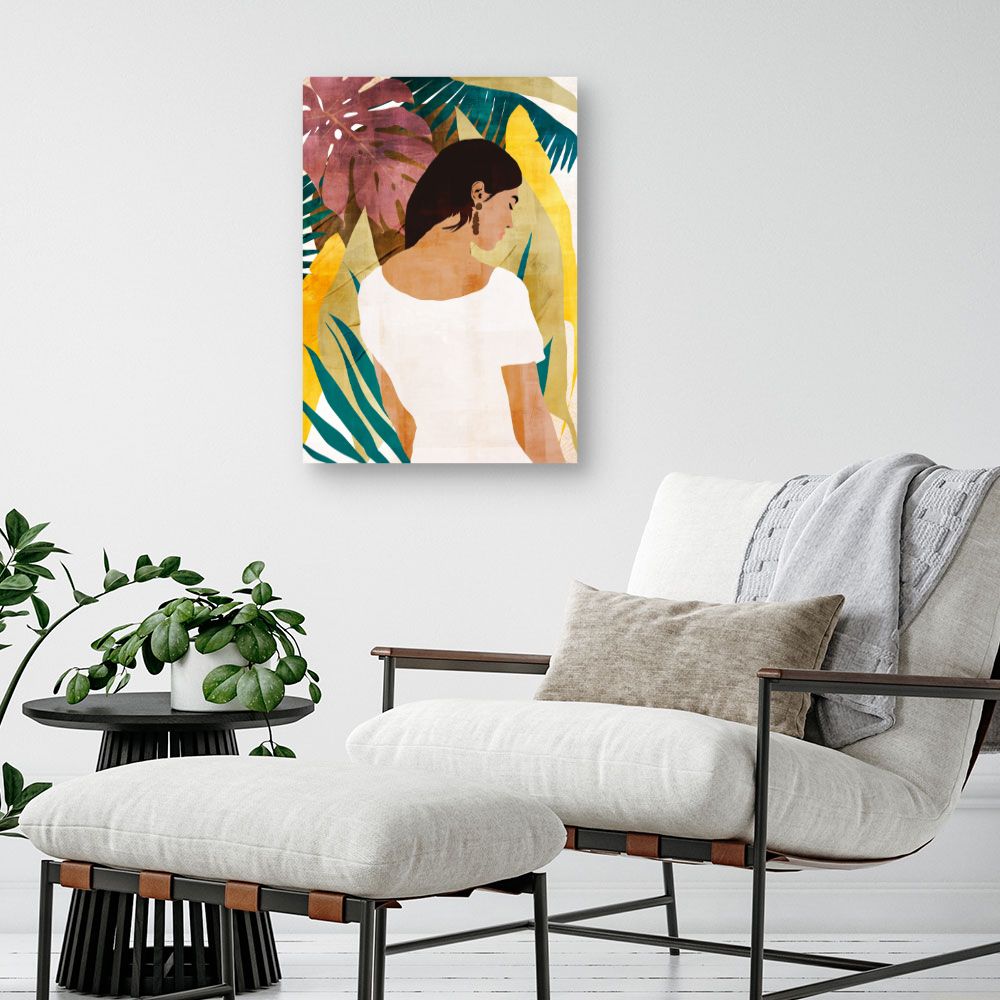 Tableau Femme et feuillage