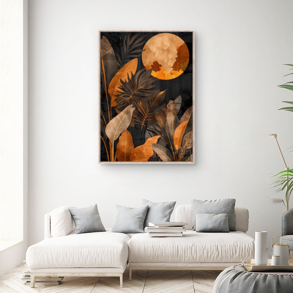 Tableau Feuilles dorées lunaires