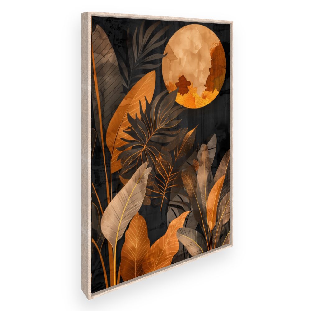 Toile Feuilles dorées lunaires