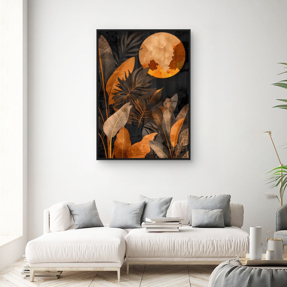 Tableau Feuilles dorées lunaires