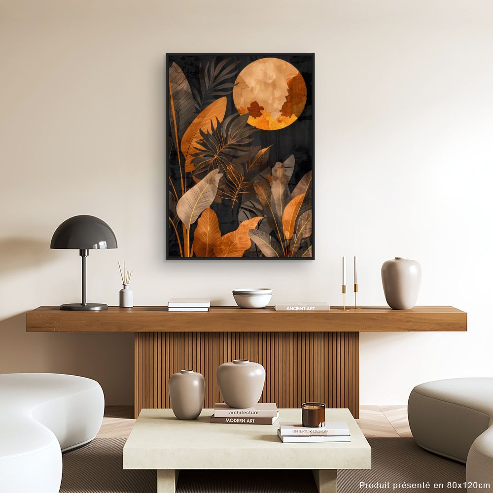 Tableau Feuilles dorées lunaires