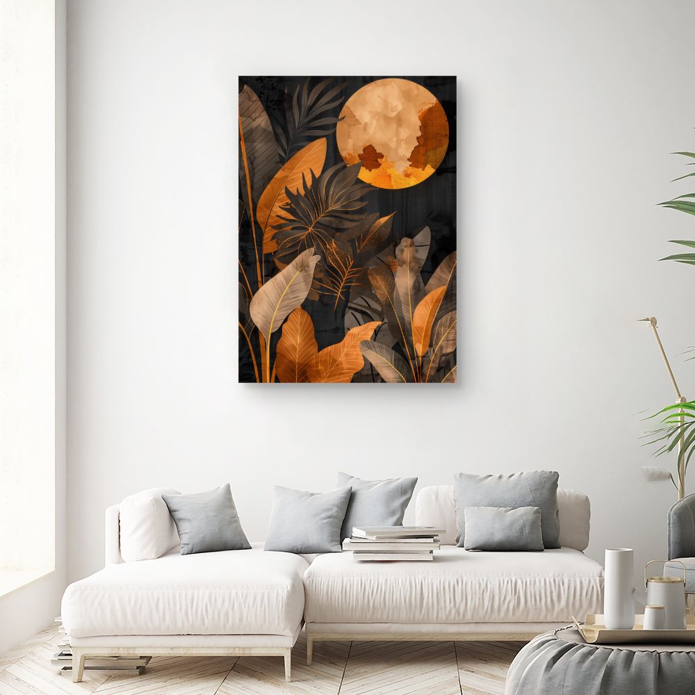 Tableau Feuilles dorées lunaires