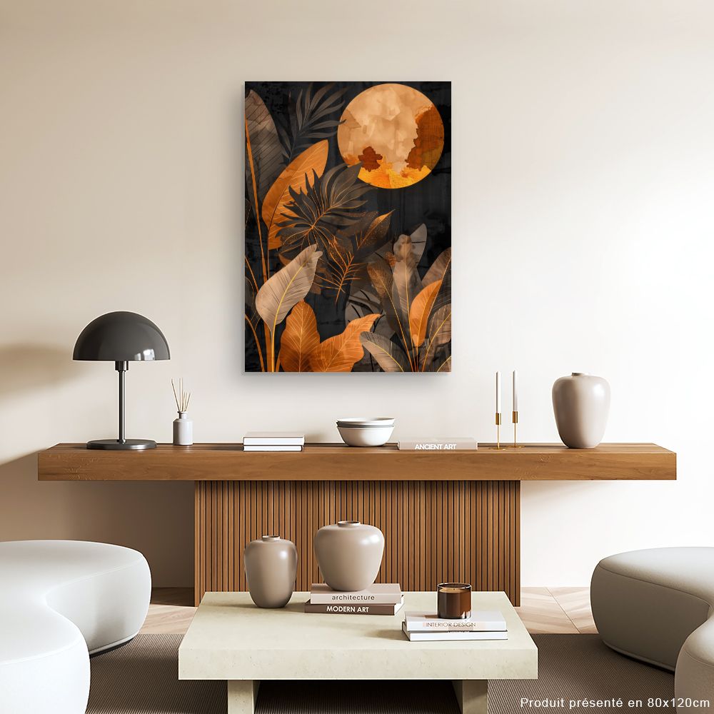 Tableau Feuilles dorées lunaires