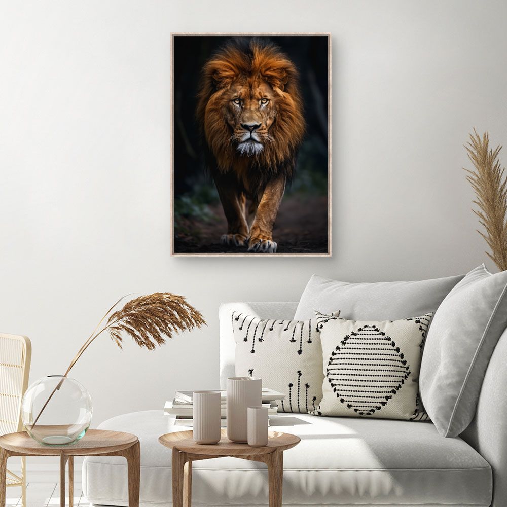 Toile Majestueux lion puissant – toile cadre naturel (slide 1, 60×90)