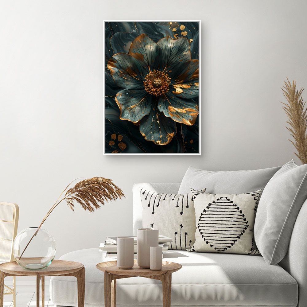 Toile "Fleur luxueuse dorée"