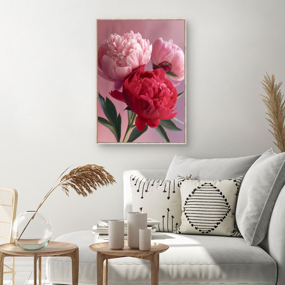Toile Pivoines élégantes – toile cadre naturel (slide 1, 60×90)