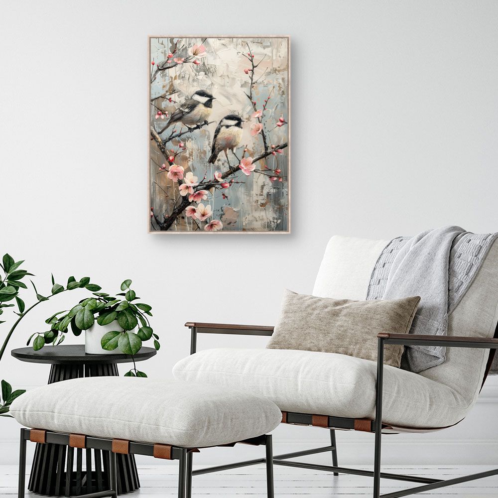 Toile "Oiseaux et fleurs"