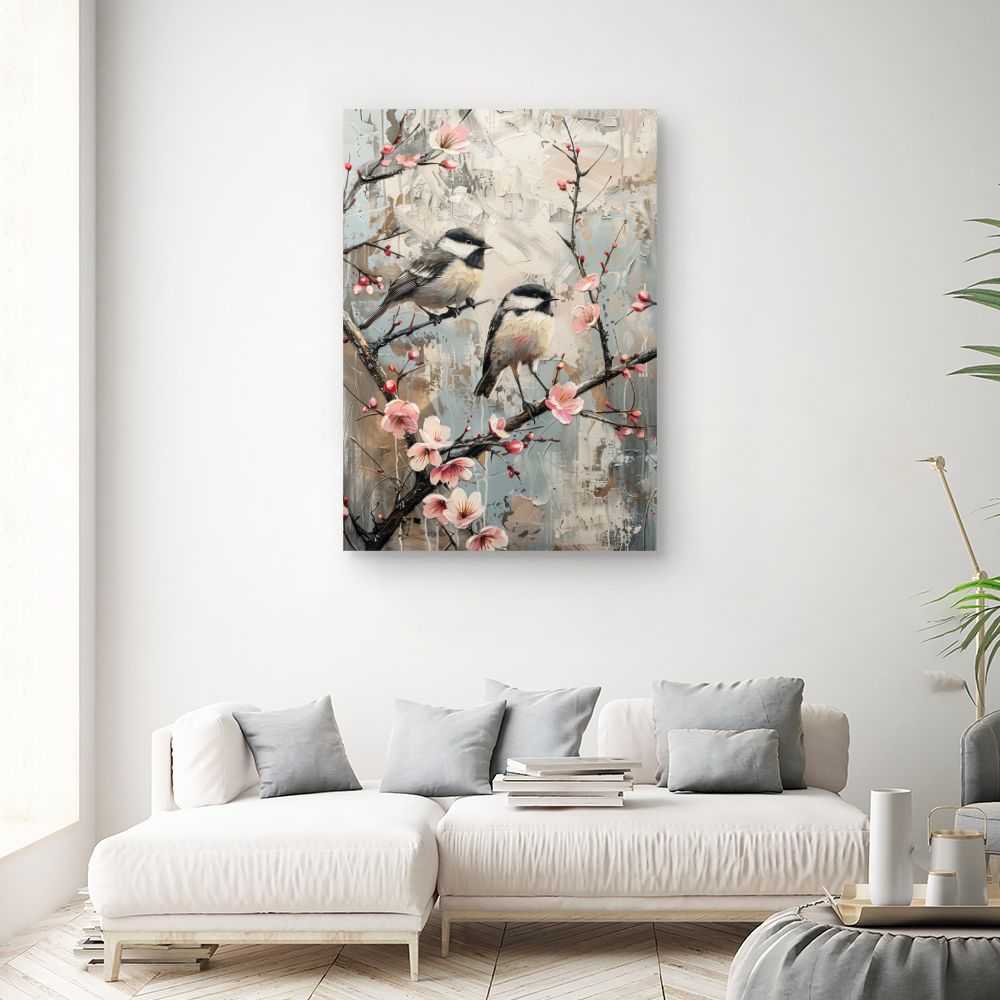Toile "Oiseaux et fleurs"