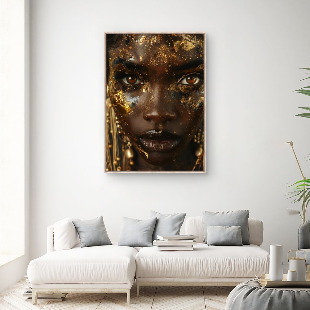 Schilderij "Stralend gouden gezicht"
