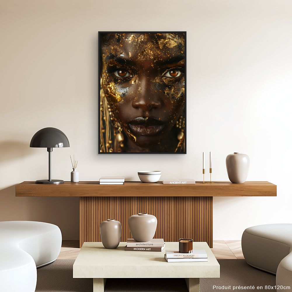Schilderij "Stralend gouden gezicht"