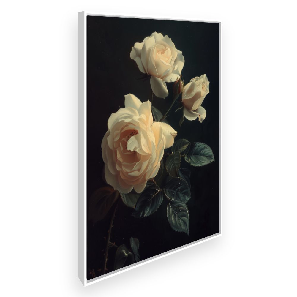 Toile Élégantes roses épanouies – toile cadre blanc (slide 2)
